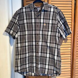 Carhartt Men's Black Plaid Shirt Large short sleeved workwear Gorpcore